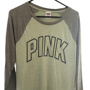 NWOT Victoria's Secret PINK Small Green & Gray 3/4 Sleeve Women's Baseball Tee